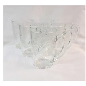 Üveg bögre, 6 db-os készlet - virág mintájú