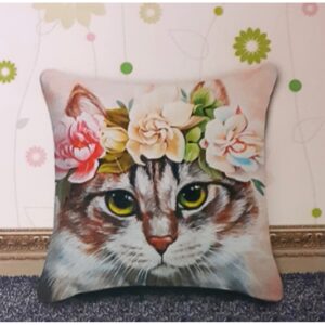 Gyémántszemes kirakó, párnahuzat, 40x40 cm - virágos kiscica