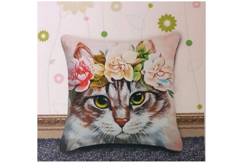 Gyémántszemes kirakó, párnahuzat, 40x40 cm - virágos kiscica