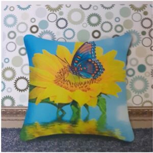 Gyémántszemes párnahuzat - 40x40 cm, napraforgó pillangóval
