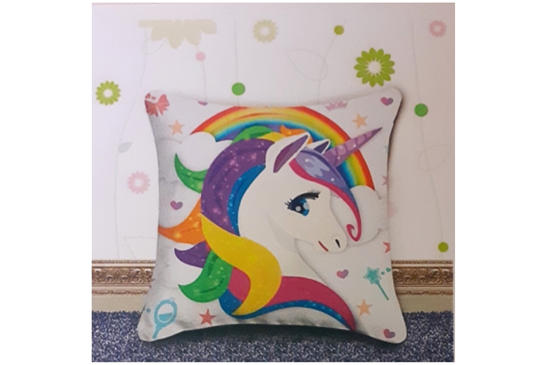 Gyémántszemes párnahuzat - 40x40 cm, mosolygó unikornis
