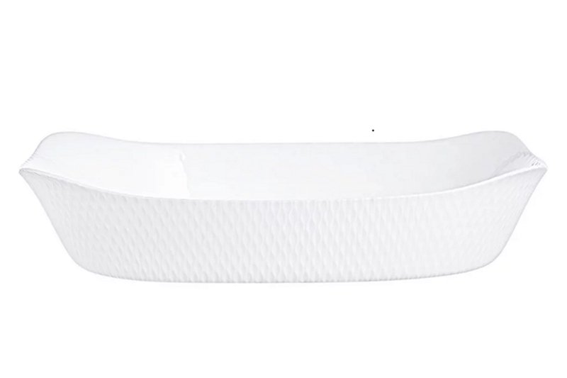 Szögletes sütőtál, 30x22 cm (1,8 liter), üveg, fehér