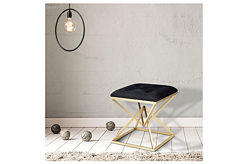 Plüss ülőke piramis lábakkal (Mauro Ferretti) 45x45x48 cm, fekete-arany - Image 4