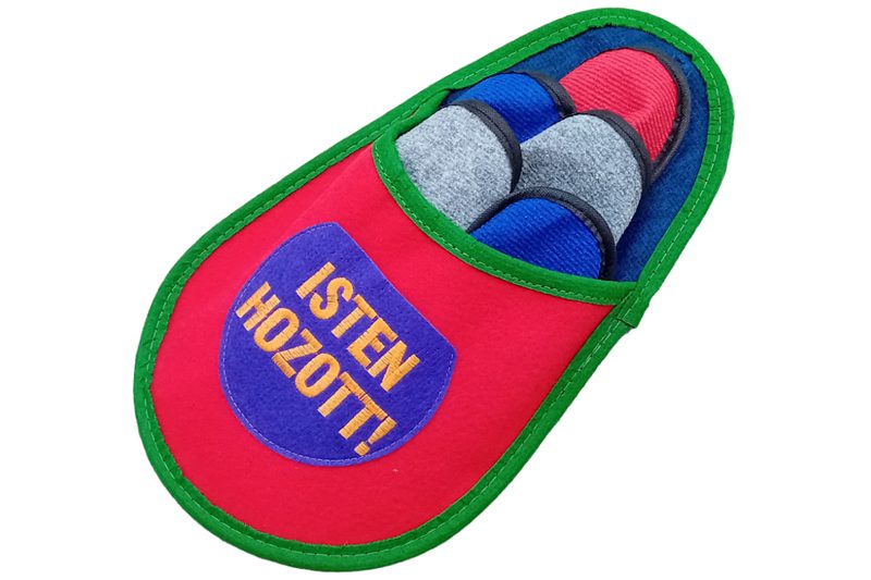 Vendégpapucs szett (piros-lila tartóban) - 5 pár