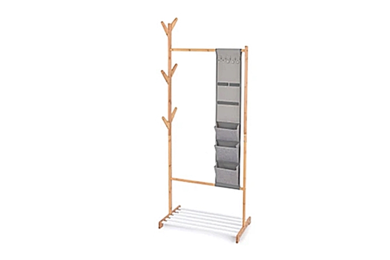 Ruha-, cipőtartó állvány - bambusz, 65x38x167 cm