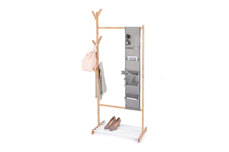 Ruha-, cipőtartó állvány - bambusz, 65x38x167 cm - Image 2