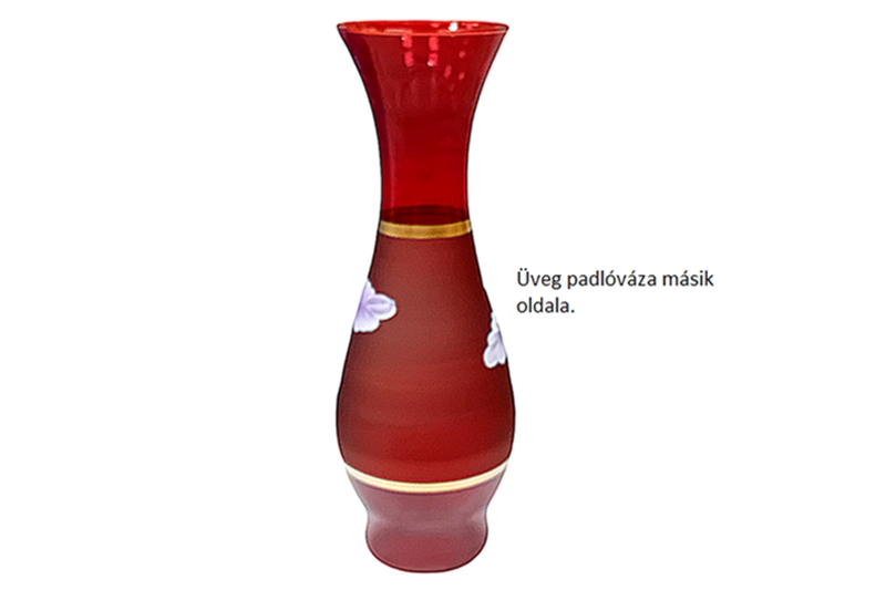 Kézi festésű üveg padlóváza, 49 cm, piros/lila virággal - Image 2