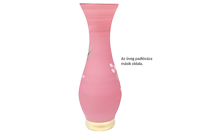 Kézi festésű üveg padlóváza, 49 cm, rózsaszín, színes virágokkal - Image 2