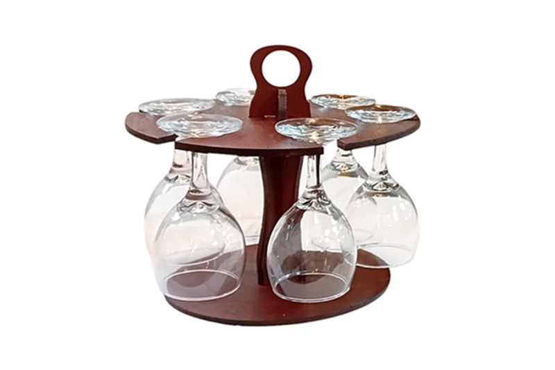 Borospohár minibár, talpas pohártartó (kerek), 6 pohár (200 ml)