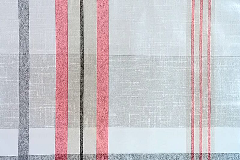 Viaszos vászon asztalterítő - 140x140 cm, kockás (szürke-fehér-korall)