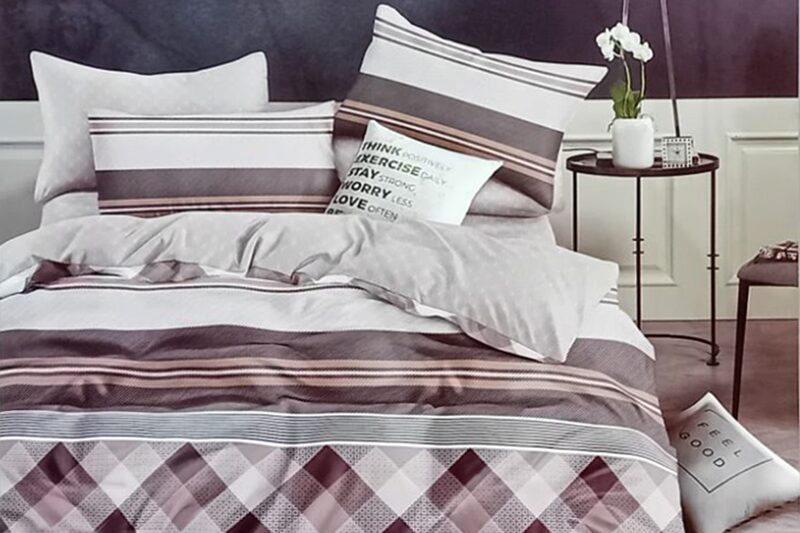 Ágyneműhuzat garnitúra, 3 részes (barna-bézs, csíkos-kockás)