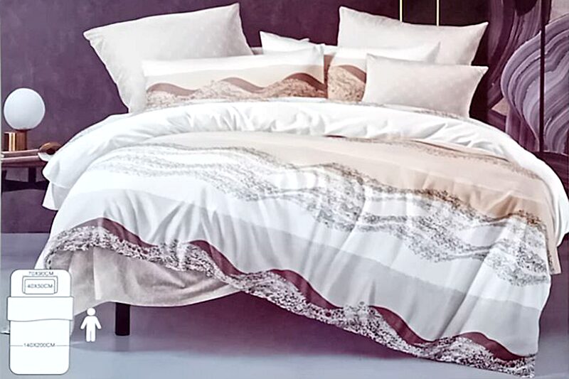 Ágyneműhuzat garnitúra, 3 részes (bézs-fehér hullámos mintájú)