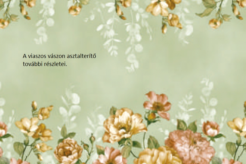 Viaszos vászon asztalterítő, 140x180 cm, halvány zöld (dáliák) - Image 2