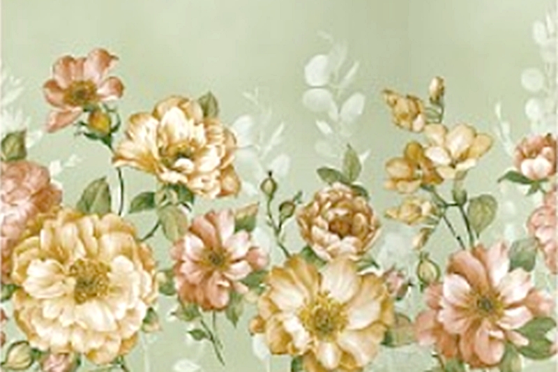 Viaszos vászon asztalterítő, 140x180 cm, halvány zöld (dáliás)