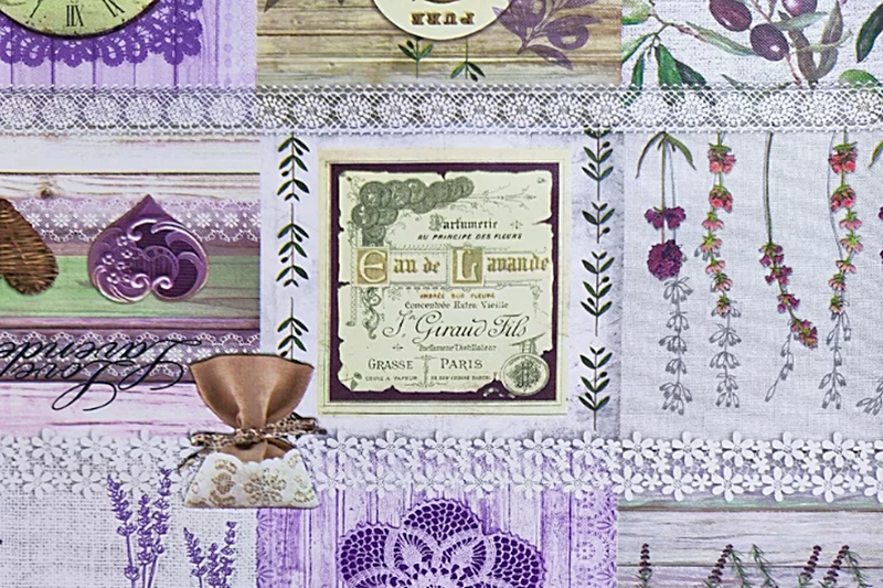 Viaszos vászon asztalterítő, 140x180 cm, levendulás-olívás (vintage)