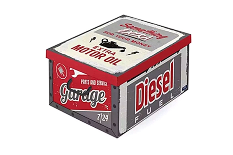 Karton tárolódoboz fogantyúkkal - 39x50x24 cm (piros-szürke-fekete)