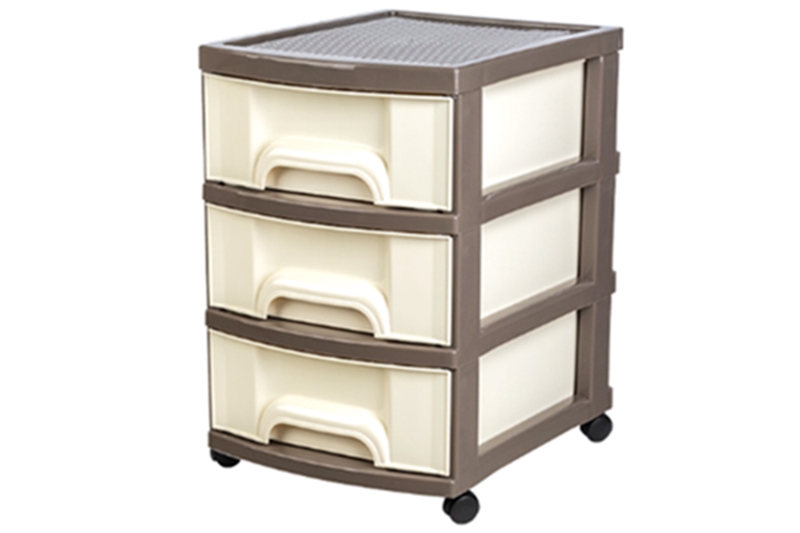 Multifunkciós tároló doboz, 3 emeletes, gurulós (barna-krém), 46x32,5x41 cm