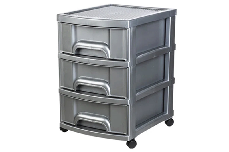 Multifunkciós tároló doboz, 3 emeletes, gurulós - szürke, 46×32,5×41 cm