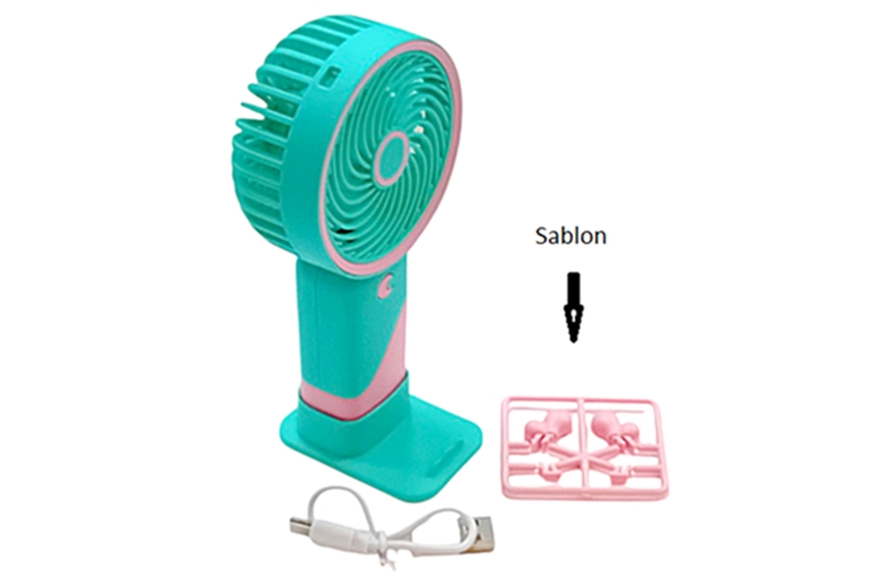 Mini kézi ventilátor, USB tölthető, zöld-rózsaszín - Image 2