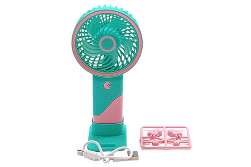 Mini kézi ventilátor, USB tölthető, zöld-rózsaszín