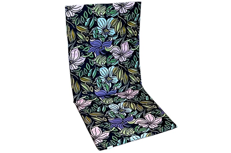 Magastámlás, vízlepergetős székpárna - 41x95x2 cm (fekete alapon színes virágok)