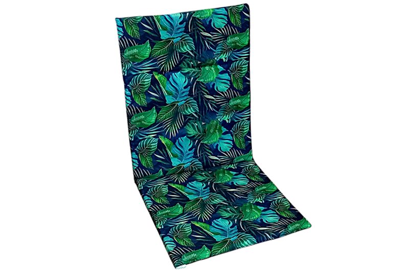 Magastámlás, vízlepergetős székpárna - 41x95x2 cm (sötétkék alapon zöld leveles)