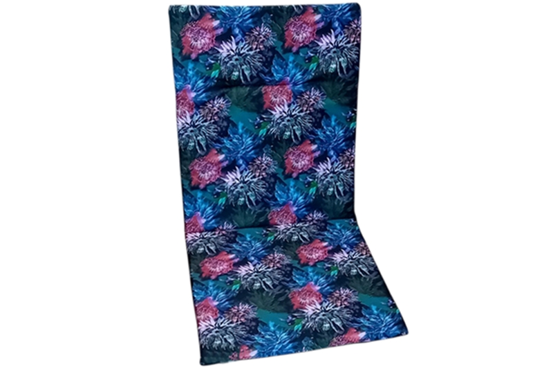 Magastámlás, vízlepergetős székpárna - 41x95x2 cm (zöld alapon rózsaszín-kék virágok)