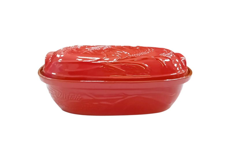 Búzamintás mázas kenyérsütő tál - 4 literes, korall vörös