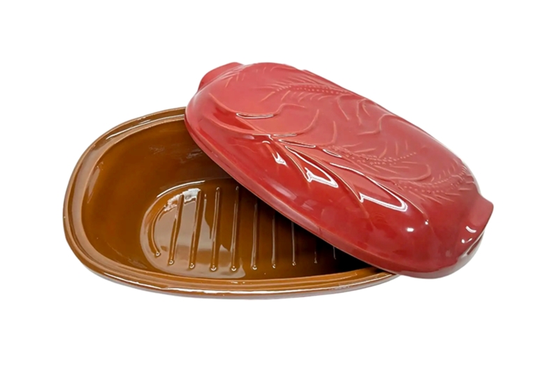 Búzamintás mázas kenyérsütő tál - 4 literes, korall vörös - Image 2