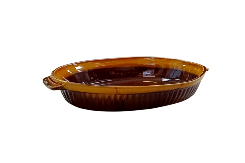 Mázas agyag sütőtál - ovális, 2,5 l (süteményes, egytálételes), barna