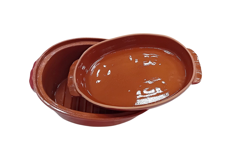 Mázas agyag római tál (húsos-egytálételes) - 4 literes, korall vörös - Image 3