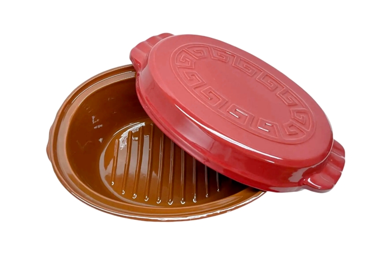 Mázas agyag római tál (húsos-egytálételes) - 4 literes, korall vörös - Image 2