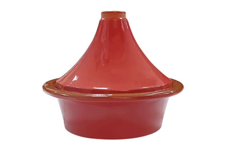 Mázas agyag tazsin edény - 31x31x27 cm, korall vörös/barna - 4 literes