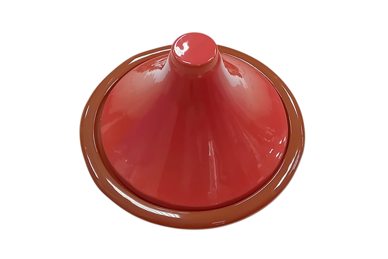 Mázas agyag tazsin edény - 31x31x27 cm, korall vörös/barna - 4 literes - Image 2