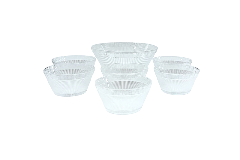 Üvegtál készlet 6+1 db (csíkos-görög mintás)