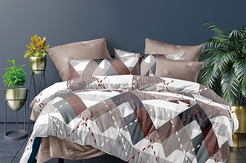 Ágyneműhuzat garnitúra - 3 részes, barna-szürke-fehér geometrikus (kétoldalas mintával)