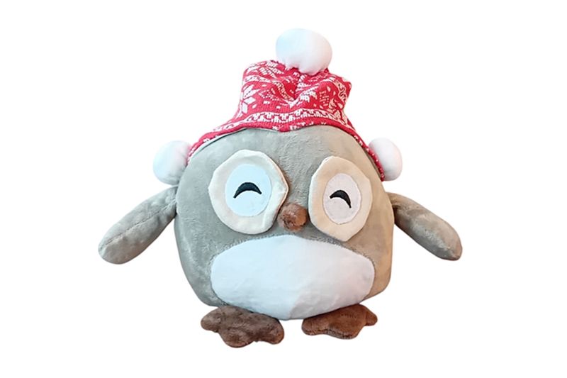 Ajtótámasz - sapkás bagoly, 21x18x24 cm (szürke-fehér-piros)