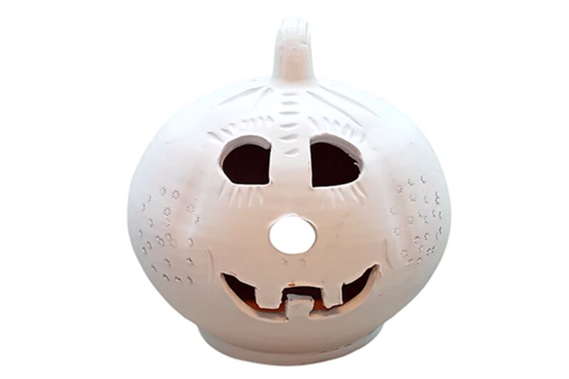 Faragott kerámia tök - fehér (kerek), 22x21 cm