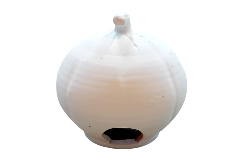 Faragott kerámia Halloween töklámpás - fehér (kerek), 22x21 cm - Image 2