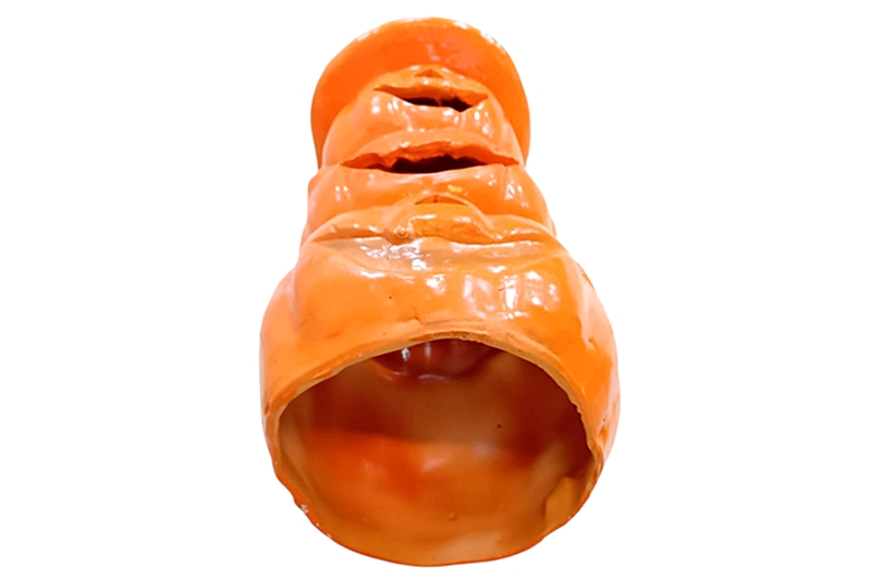 Faragott kerámia Halloween töklámpás torony boszorkány sapkával - 41x18 cm (narancssárga-lila) - Image 2