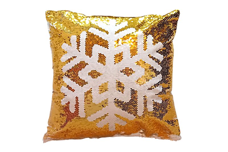Flitteres karácsonyi díszpárna - 45x45 cm (fehér-arany) - egy párna két mintával