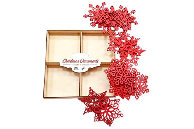 Karácsonyfadísz - lézervágott fa hópelyhek, piros - 15 db (különböző) - Image 2