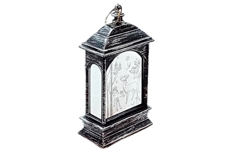 Karácsonyi ledes lámpás dekoráció - koptatott ezüst (13x7x4 cm)