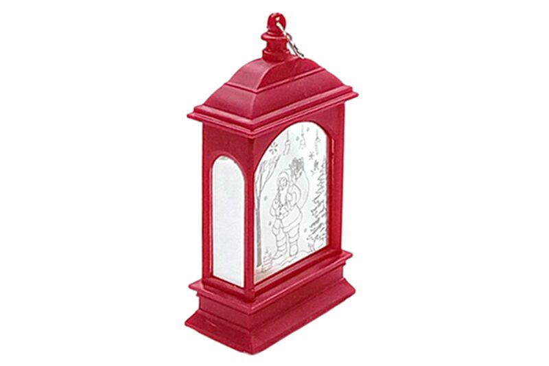 Karácsonyi ledes lámpás dekoráció - piros (13x7x4 cm)