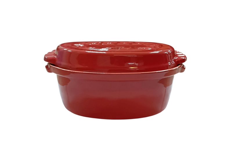 Mázas agyag római tál (húsos-egytálételes) - 4 literes, korall vörös/krémszínű