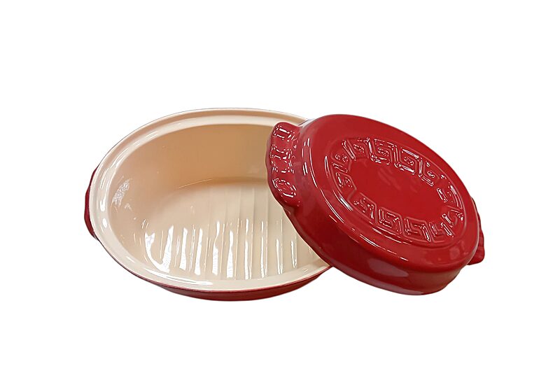 Mázas agyag római tál (húsos-egytálételes) - 4 literes, korall vörös/krémszínű - Image 2