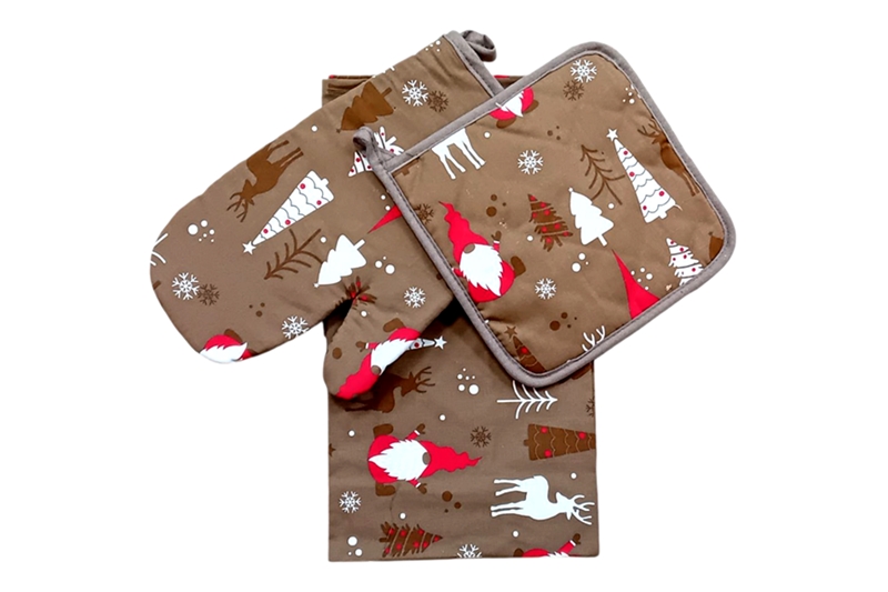 Edényfogó szett - 3 db-os, karácsonyi mintával (barna)