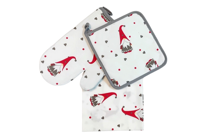 Edényfogó szett - 3 db-os, karácsonyi mintával (fehér-szürke)