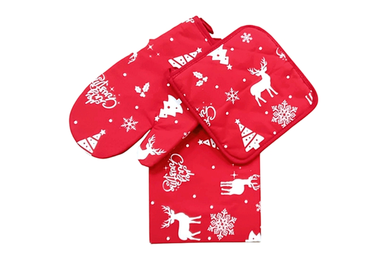 Edényfogó szett - 3 db-os, karácsonyi mintával (piros)