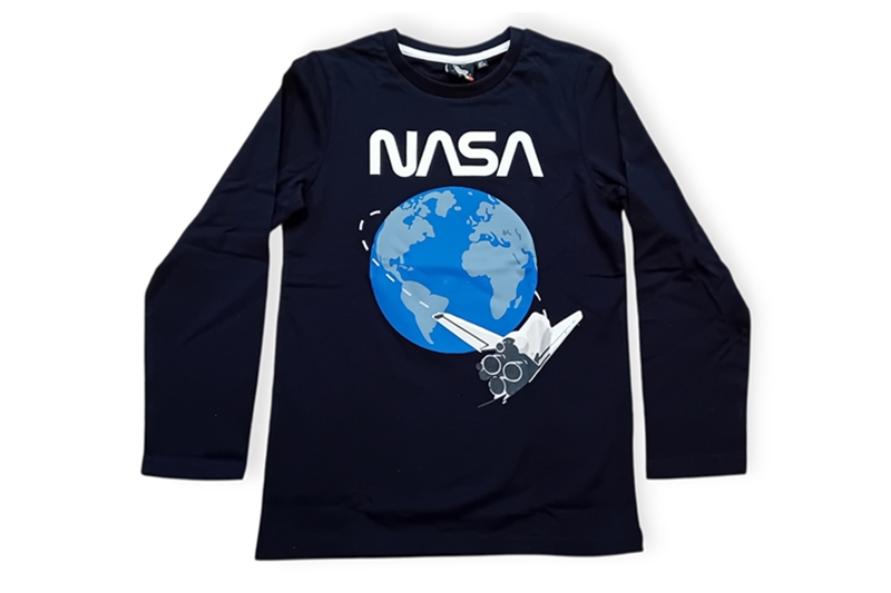 Hosszú ujjú fiú póló - 152-es, fekete-kék (NASA)